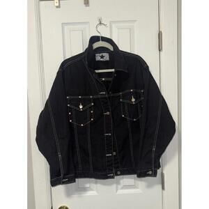Vintage Black Jean Jacket with Pink Rhinestone Details by Star Denim Size 1X